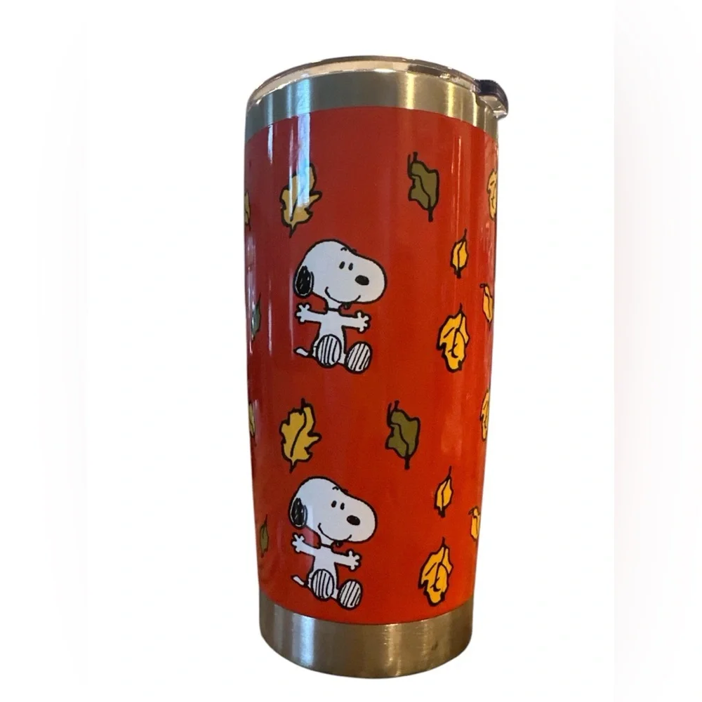 Set of 2 Snoopy Peanuts stainless steel thermal tumbler mug Autumn Leaves + Joy